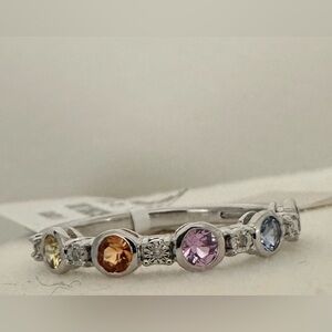 EFFY ENY Sterling Silver 0.02 TCW Diamond & Multi Sapphire Ring 7
